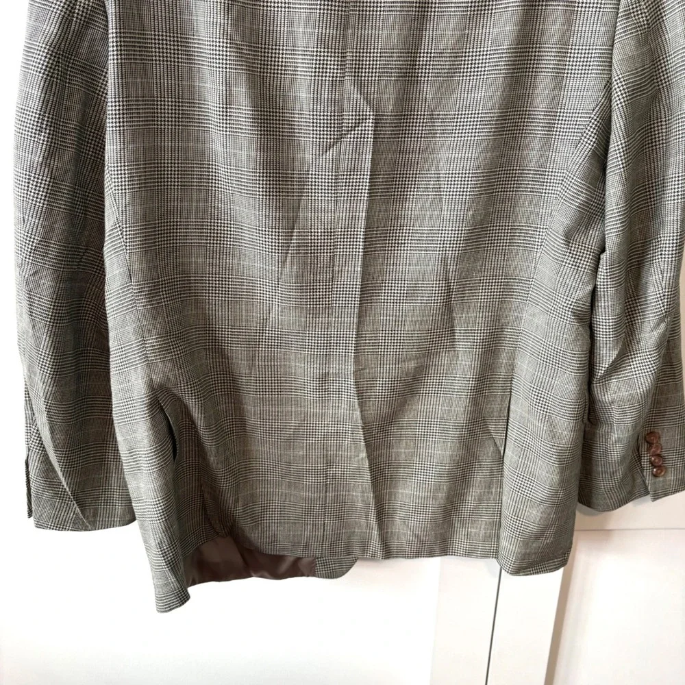 Lauren Ralph Lauren Men's Black‎ Tan Glen Plaid Silk Wool Sports Jacket Size 44R